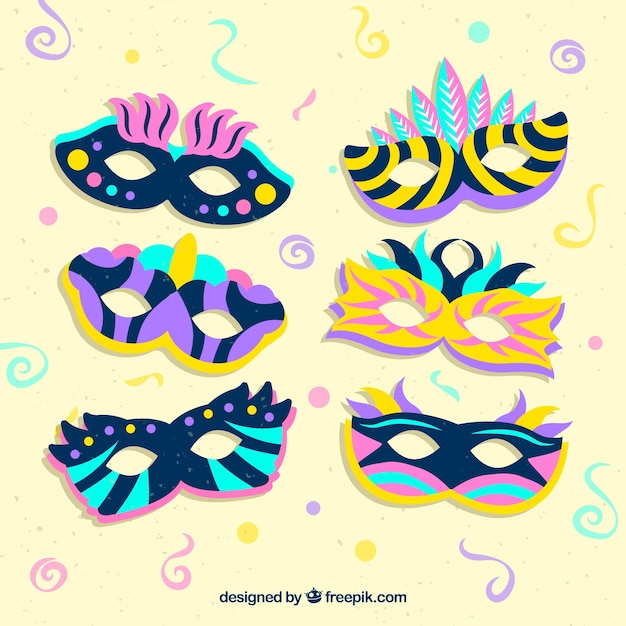 Free vector colorful carnival mask collection