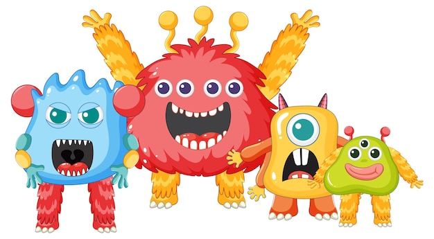 Free vector colorful cartoon characters cute alien monster friends