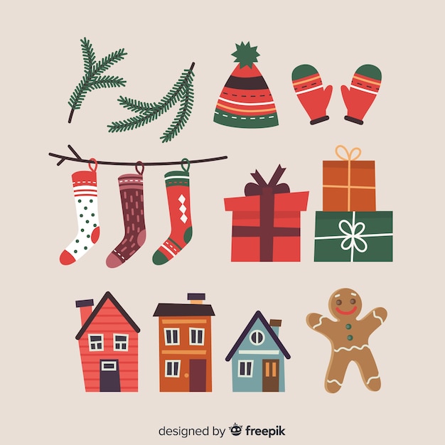 Free Vector colorful christmas element collection with flat design