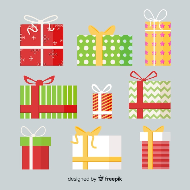 Free Vector colorful christmas gift collection with flat design