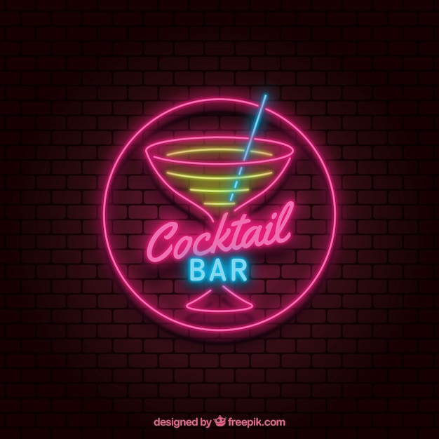 Free Vector colorful cocktail neon sign