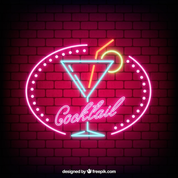 Vettore gratuito insegna al neon variopinta del cocktail