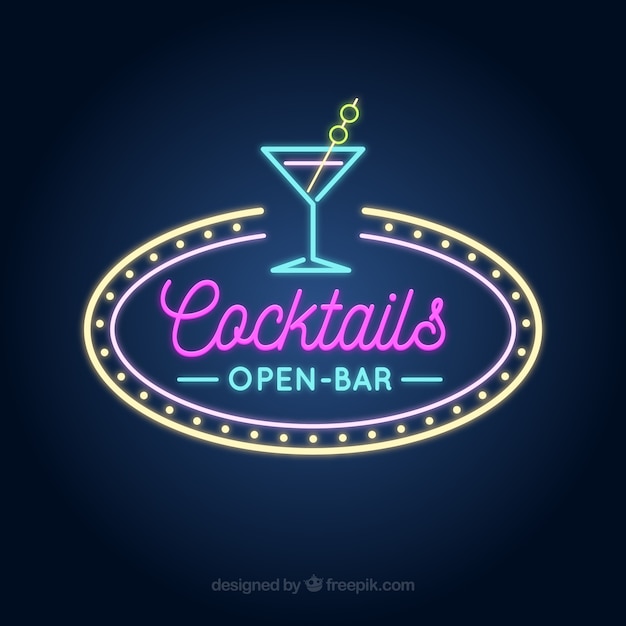 Vettore gratuito insegna al neon variopinta del cocktail