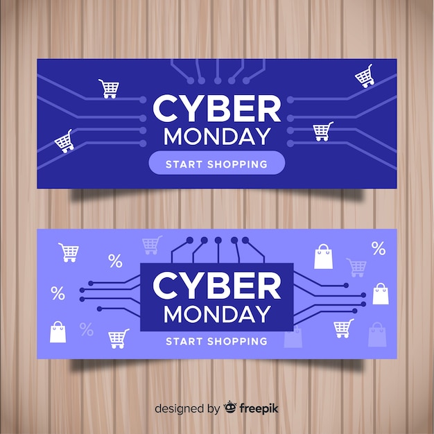 Free Vector colorful cyber monday banners with flat design