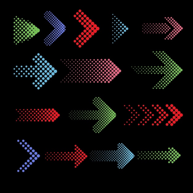 Free Vector colorful dotted arrows icons with halftone effect.