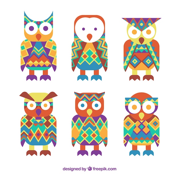 Free Vector colorful ethnic owl collection