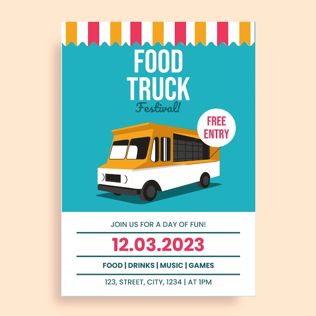 Free Vector colorful flat food truck festival flyer template