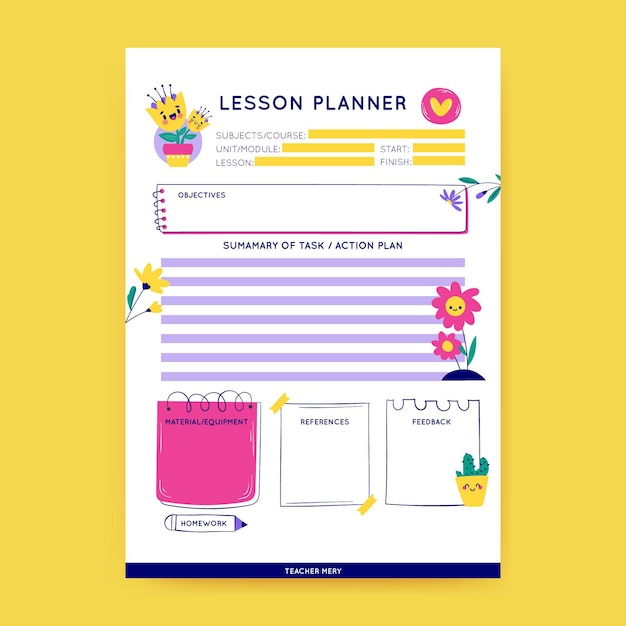 Free Vector colorful floral preschool spring lesson plan template