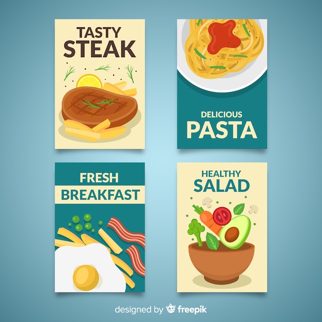 Free vector colorful food card collection