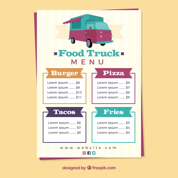 Free Vector colorful food truck menu template