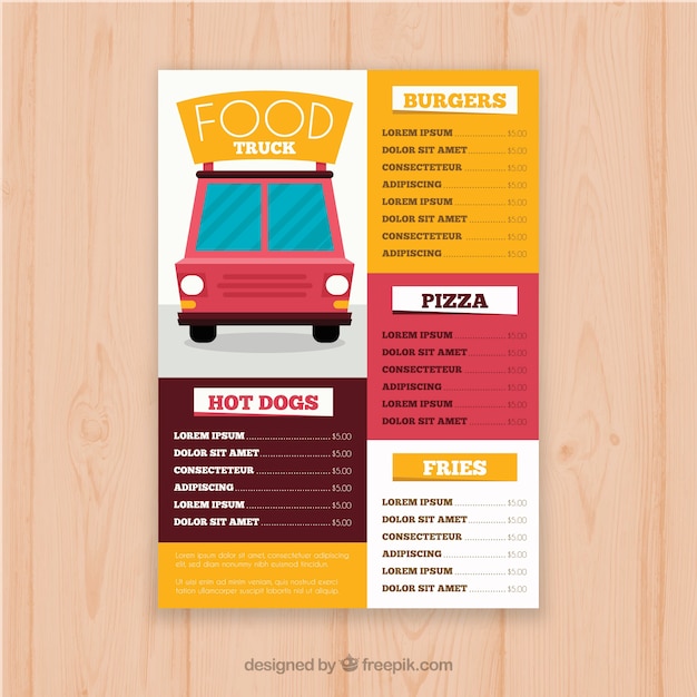 Free Vector colorful food truck menu with flat design