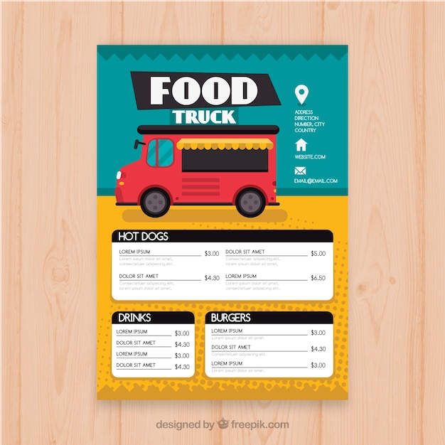 Free Vector colorful food truck menu with icons