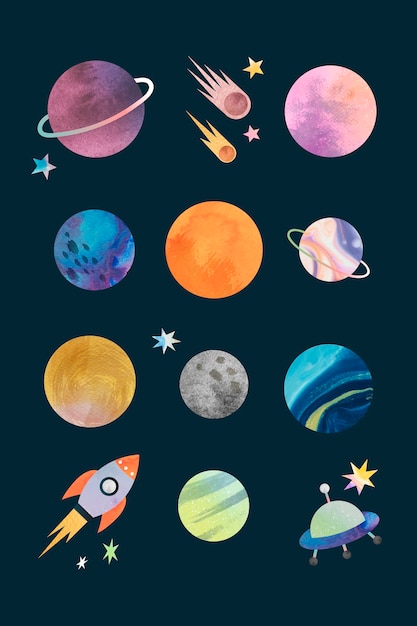 Free Vector colorful galaxy watercolor doodle on black background vector