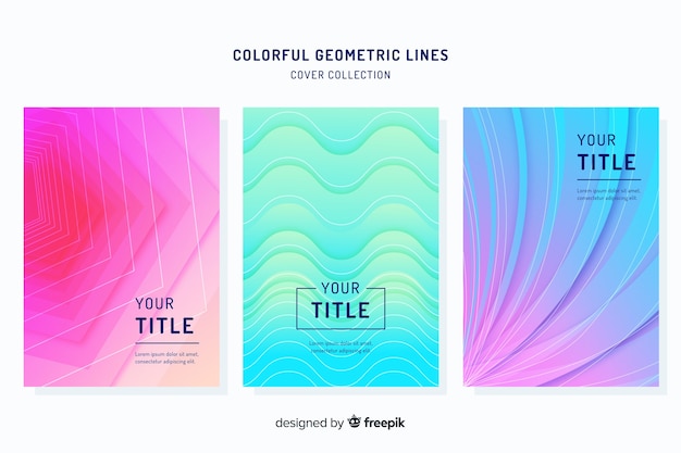 Free Vector colorful geometric lines brochure set