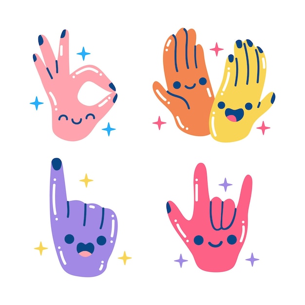 Free vector colorful glitzy hands sticker set