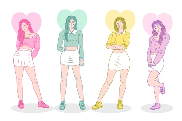 Free Vector colorful group of k-pop girls