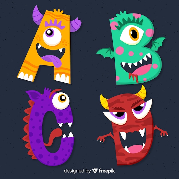 Free vector colorful halloween monster alphabet