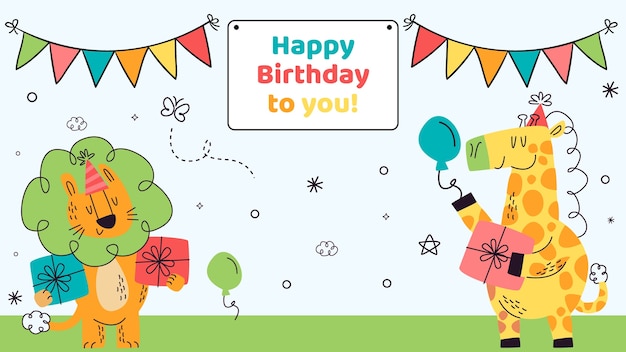 Colorful hand drawn happy birthday zoom background