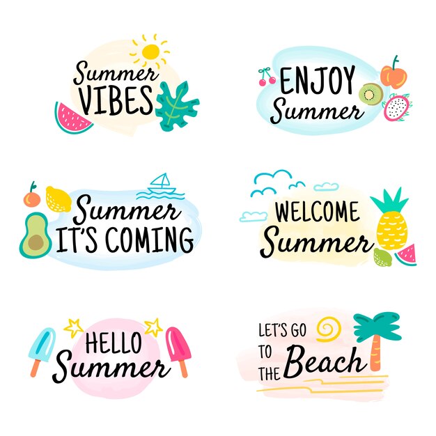 Colorful hand drawn summer badge collection