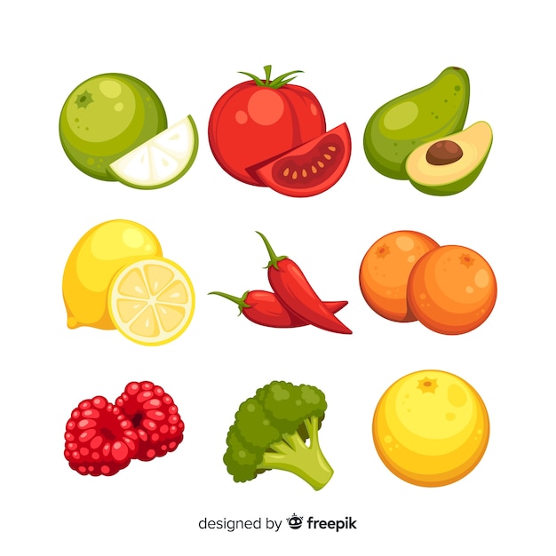 Colorful hand drawn  vegetables and fruits pack