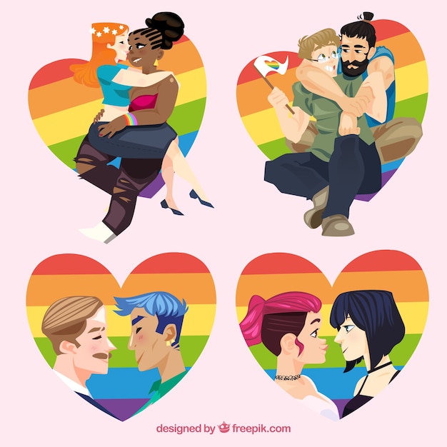 Free Vector colorful hearts with lovers in love