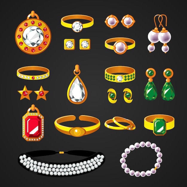 Free Vector colorful jewelry accessories icons set