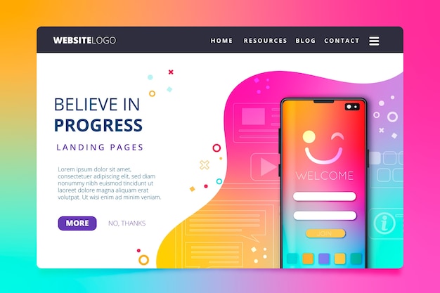 Free vector colorful landing page with smartphone