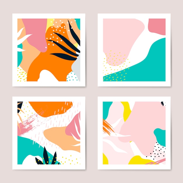 Free Vector colorful memphis style cards vector set