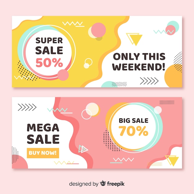 Free Vector colorful memphis style sale banner set