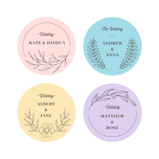 Colorful minimalist wedding monograms in pastel colors