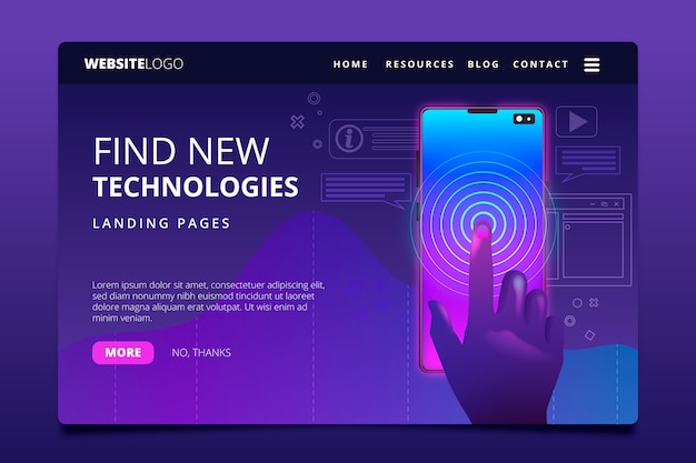 Free vector colorful neon landing page with smartphone