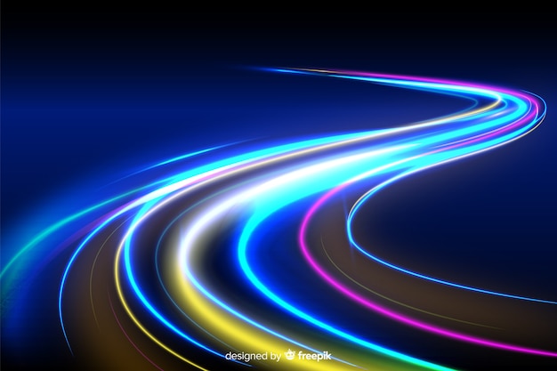 Free vector colorful neon wavy light trail background