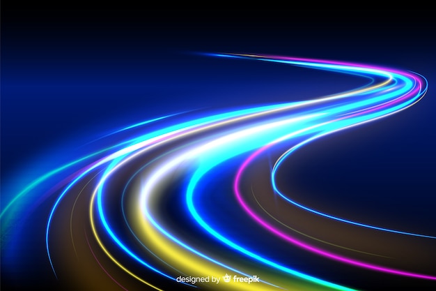 Colorful neon wavy light trail background