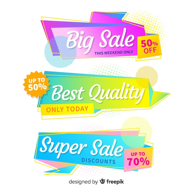 Free Vector colorful origami style sale banner set