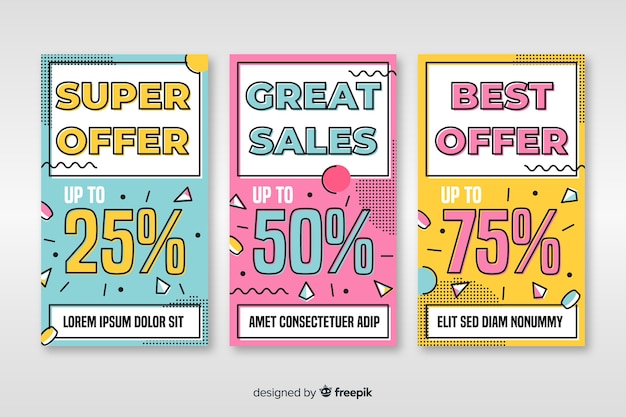 Free vector colorful sale banner collection in memphis style