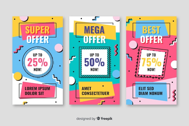 Free vector colorful sale banner collection in memphis style