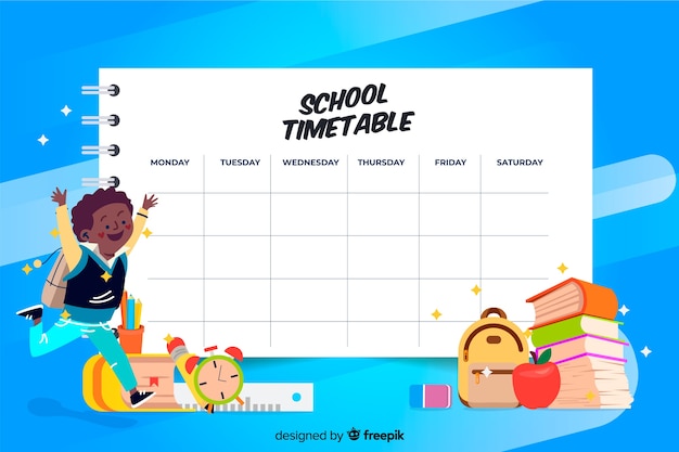 Free vector colorful school timetable template flat design