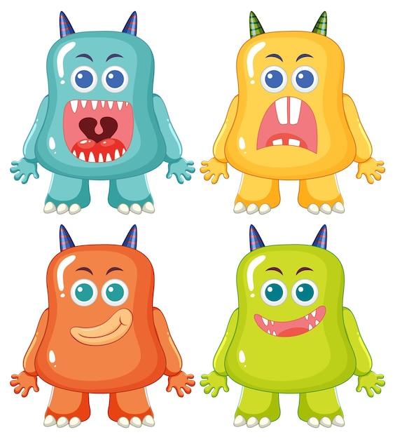 Free vector colorful set of cute alien monster cartoon characters