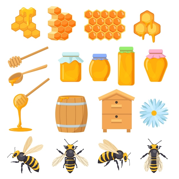 Free Vector colorful set of honey symbols. cartoon illustration