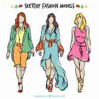 Free vector colorful sketchy fashion models