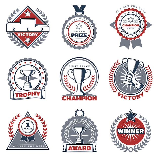 Free Vector colorful sport prizes labels set