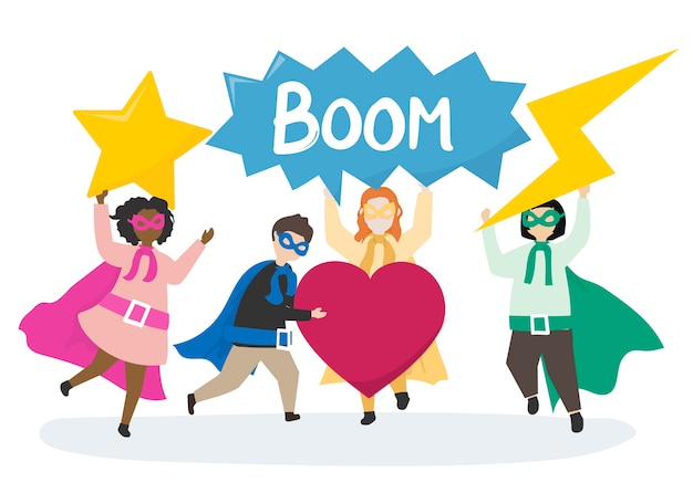 Free Vector colorful superheros to the rescue