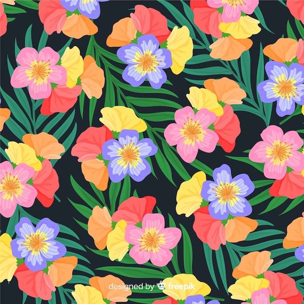 Free vector colorful tropical flower pattern background