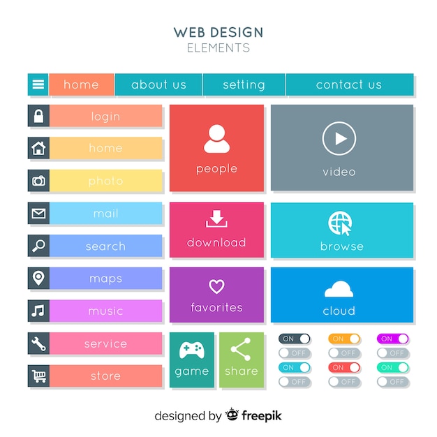 Free Vector colorful web design button collection with flat design