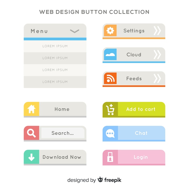 Free Vector colorful web design button collection with flat design