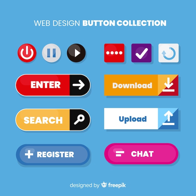 Free Vector colorful web design button collection with flat design