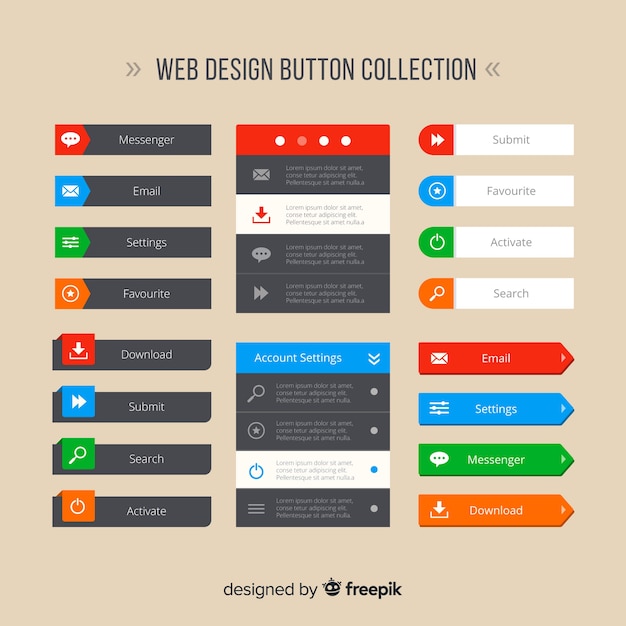 Free Vector colorful web design button collection with flat design