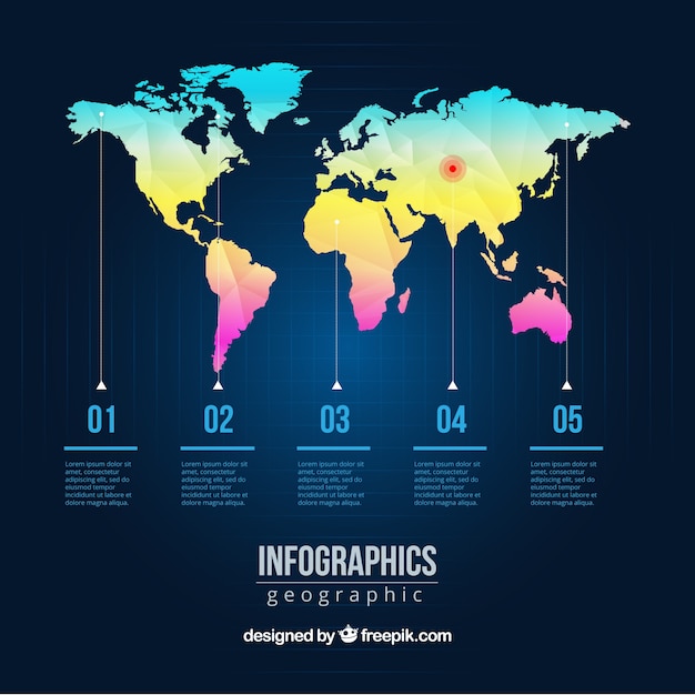 Free vector colorful world map infographic