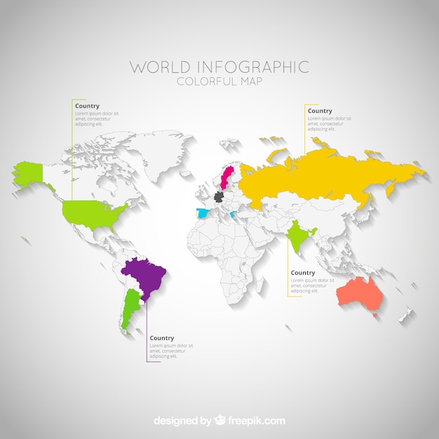 Free vector colorful world map infographic