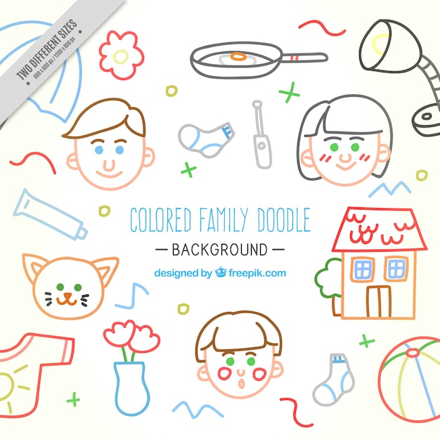 Free vector colors sketches of family and elements background